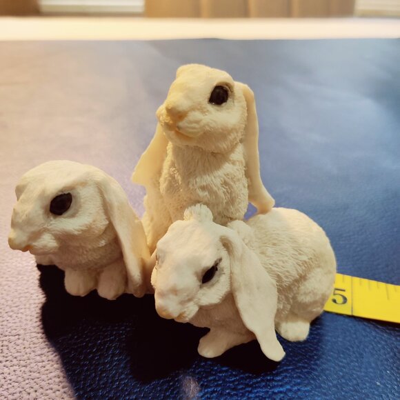 Set of 3 Holland Lop Eared Rabbits made of ceramic or resin. Stands 3.5"W x 5" L - Picture 3 of 9